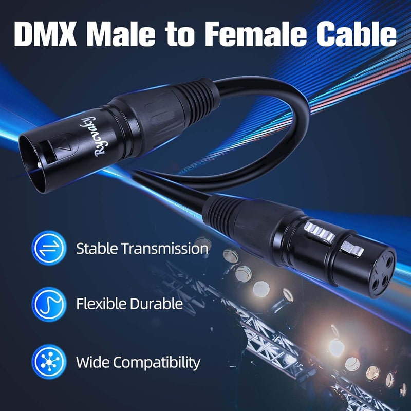 rycvaky 3 Pin Balanced DMX Cable 25ft 4 Pack, Shielded XLR Adapter Cord, DMX Stage Lighting Cable for Moving Head, Par Light, Speaker Systems, Mixer, Recording Studio - Image 2